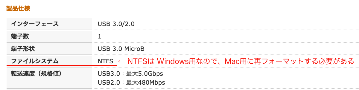 Mac用に再フォーマットが必要
